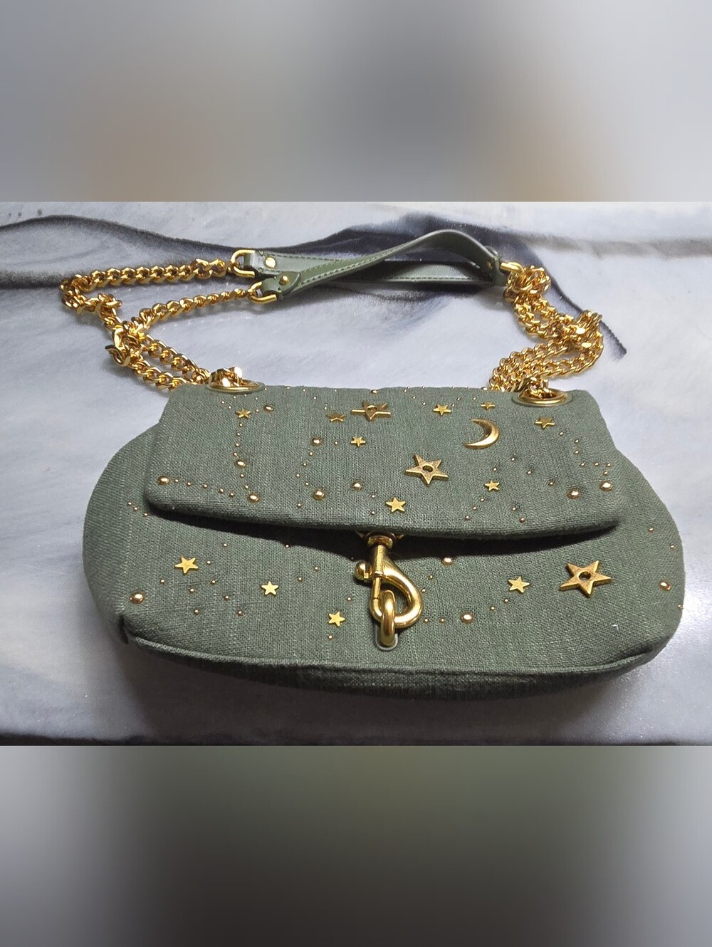 NWT Rebecca Minkoff Edie Celestial Studded Crossbody Bag - Sage Green